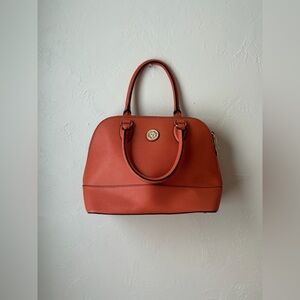 Anne Klein Structured Satchel Rust / Burnt Orange Gold Hardware Polka Dot Lining